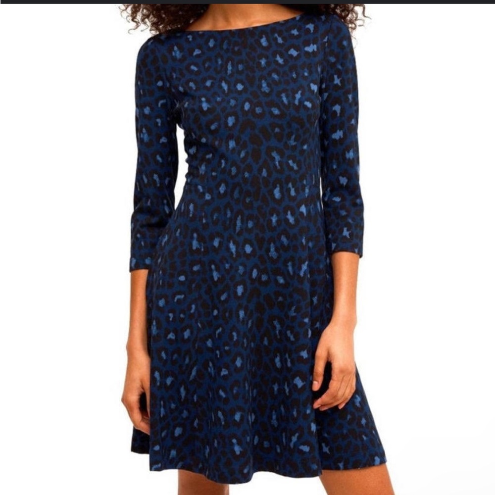 NWT Kate Spade Leopard Print Zip Up Dress Ponte Blue Small